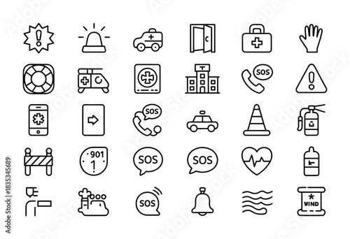 Emergency safety rescue outline icon set