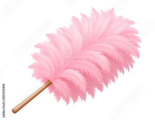 Minimal flat vector pink feather duster illustration isolated on transparent background PNG