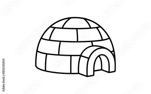 Minimalist outline of an igloo with arch entrance in black and white