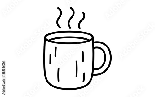 Simple line drawing of a steaming coffee mug