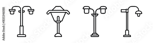 Streetlight Variety: Collection of diverse streetlight designs standing in a row, each exuding its own unique charm and character.