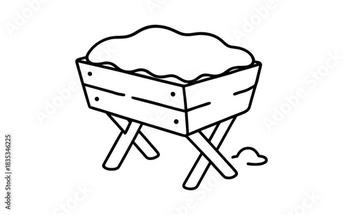 Simple linear manger drawing with hay and straw on legged base