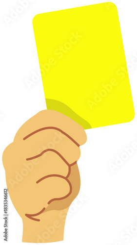 Hand holding yellow card referee illustration. Editable Color Vector