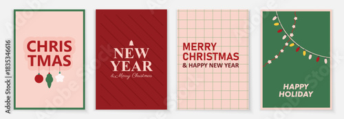 Set of A4 Christmas cards. Minimalistic posters for New Year's holidays. Happy New Year greeting cards.