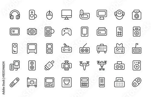 Electronics devices and digital gadget line icon collection for technology and media