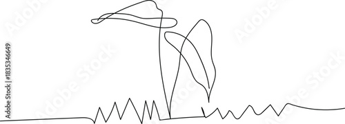 Tropical leaves continuous line art drawing style illustration. A single, elegant illustration featuring tropical leaves rendered in a continuous line art drawing style, showcasing botanical beauty wi