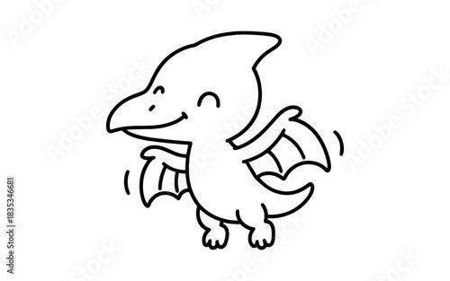 Cute cartoon pterodactyl outline drawing for kids