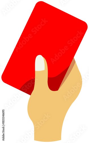 Hand holding red card referee illustration. Editable Color Vector