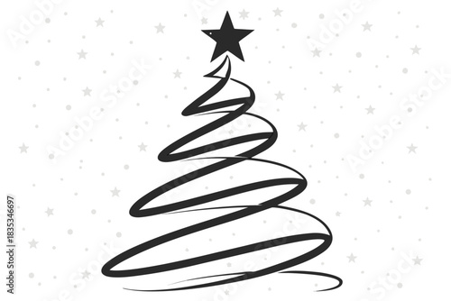 Christmas tree set on a snowy-like white flour background, captured from above for a seasonal, wintery vibe.