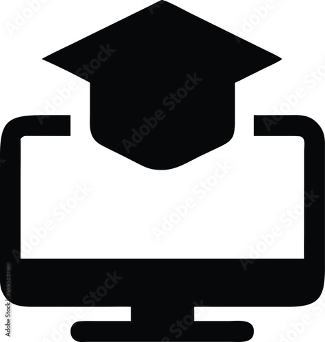 Graduation Cap On Computer Learning Icon