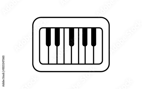Linear black and white piano keys icon for music app and education