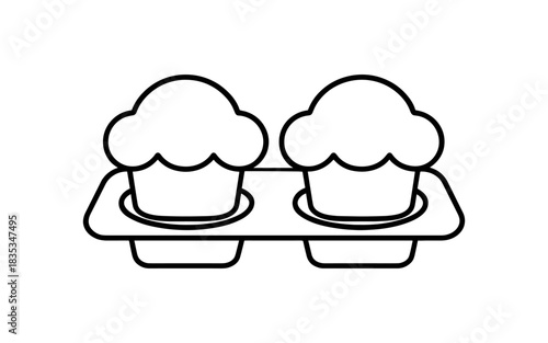 Simple outline of two muffins in tray