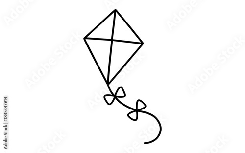 Simple black line kite with bow tail on white background