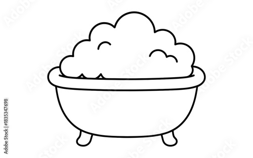 Minimalist bathtub with bubbles in simple outline design