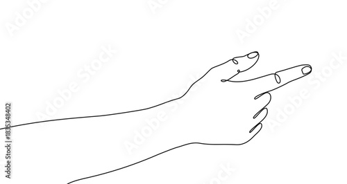 Drawing of a hand with the index finger pointing up in one line art style. Tapping gesture illustration with editable stroke. Vector illustration.