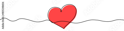 Drawing of a red heart in one line art style. Illustration of a love symbol with editable stroke. Vector illustration.