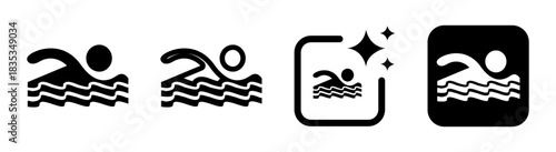 Swimming icon illustration with transparent background featuring pool sign and ocean swim safety symbol