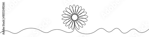 Daisy or gerbera flower, bud only, in continuous one line art style. Floral sketch with editable black stroke on white background. Vector illustration.
