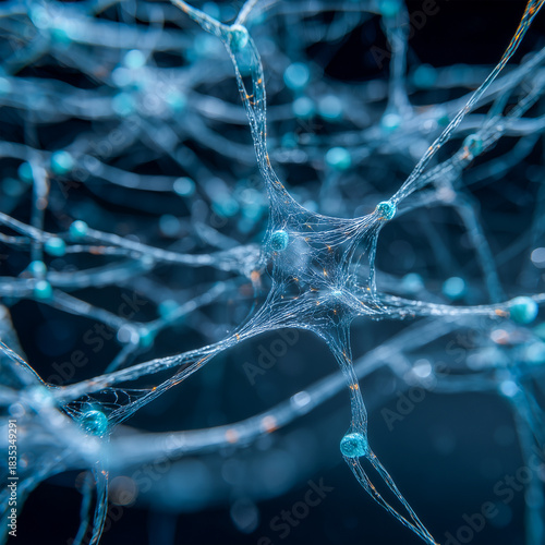 Blue Neuron Network with Glowing Synapses 3D Render