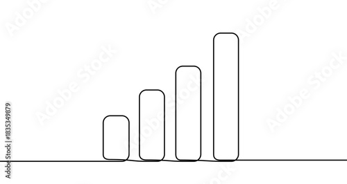 Continuous one line drawing of a signal strength or bar graph indicator. Editable black stroke on a white background. Vector illustration.
