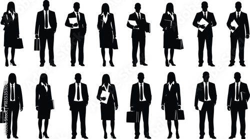 Business silhouettes, corporate professionals, formal attire, teamwork, diversity, office people, leadership, career, success, business meeting, executive, strategy, collaboration, productivity