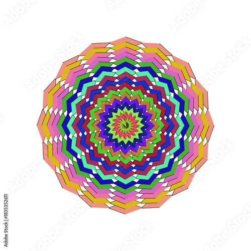 Vibrant Geometric Mandala Design Featuring Intricate Colorful Patterns and Repeating Shapes
