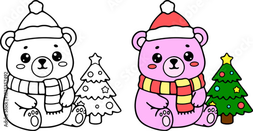 Decorating a cheerful christmas bear holiday display among colorful trees in a festive environment for joyful seasonal celebrations