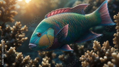 Vibrant tropical fish amongst coral