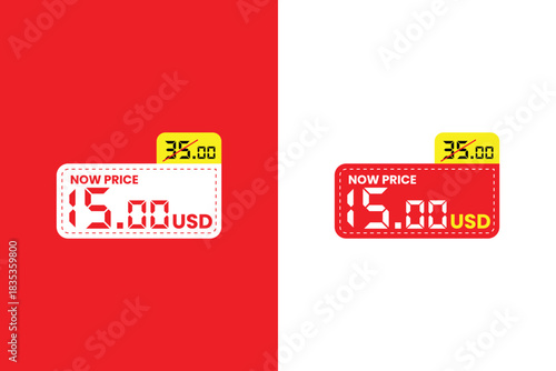 cut price tag $35.00 to $15.00 USD sale tag and red and white vector