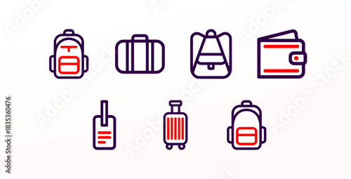 Travel luggage and bags line icon set