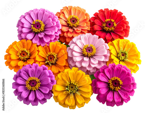 Wallpaper Mural  Bright multicolored zinnia cluster assorted garden blooms isolated on transparent background PNG Torontodigital.ca