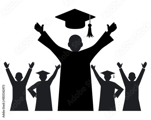 Graduation celebration silhouette vector illustration isolated on white background