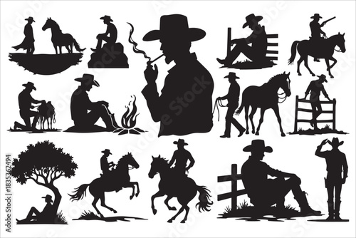 Cowboy And Horse Silhouettes Collection