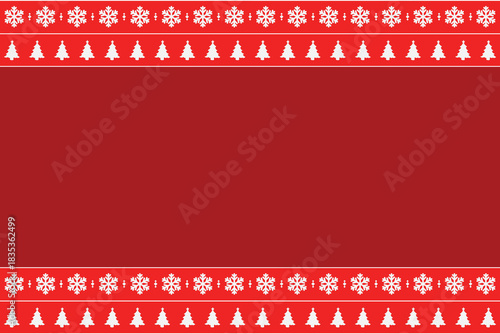 Festive Red Background with Christmas Tree and Snowflake Borders