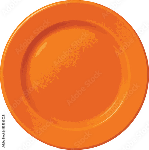 Bright Orange Plate on White Background Keywords: plate, dish, orange, round, circular, ceramic