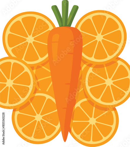 Carrot Surrounded by Orange Slices fruit vegetable