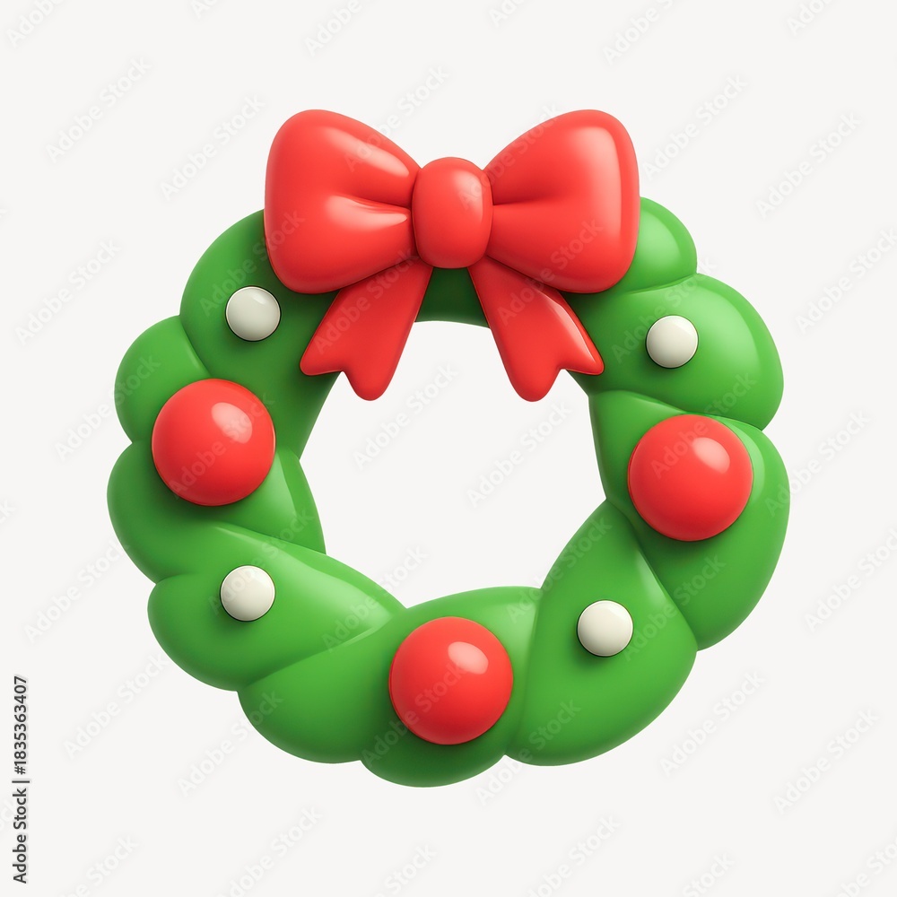 Fototapeta premium Festive 3D Christmas wreath illustration.