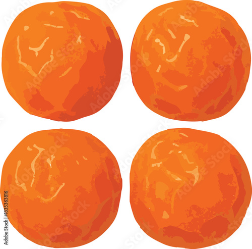 Four Round Orange Fruits in a Grid citrus food