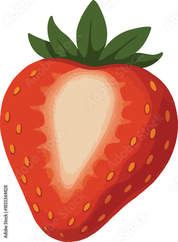 Halved Strawberry with Green Leaves fruit