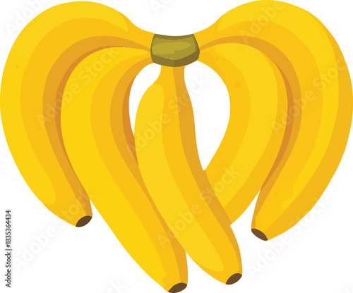 Heart Shape Bunch of Yellow Bananas on White Background
