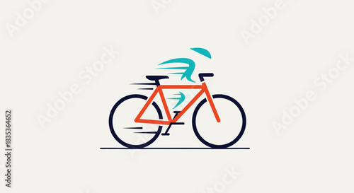 A minimalist logo illustration of a person with wings riding a fast orange bicycle, depicting speed and delivery.