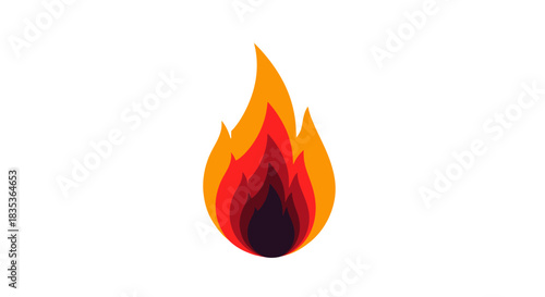 A stylized graphic illustration of a single flame with vibrant orange and red colors.