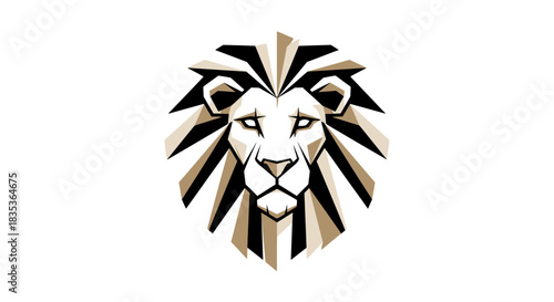 A stylized geometric lion head logo with a powerful and regal expression.