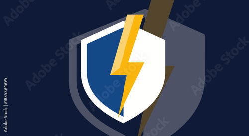A blue and white shield with a yellow lightning bolt, symbolizing protection and power.