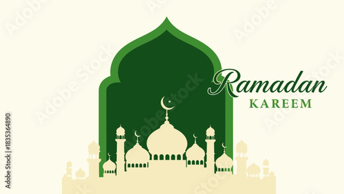 Ramadan Kareem Mosque Graphic – Islamic Festival Greeting Design in Green