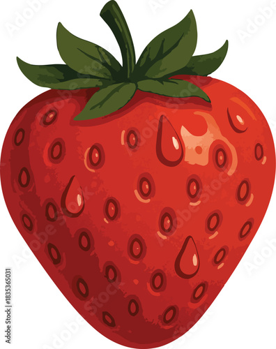 Ripe Red Strawberry with Water Droplets Keywords: strawberry, red, fruit, fresh, sweet, juicy
