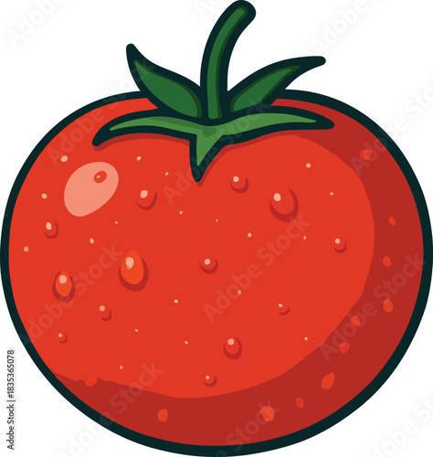 Ripe Red Tomato With Water Droplets Keywords: tomato, red, fruit, vegetable, fresh, ripe