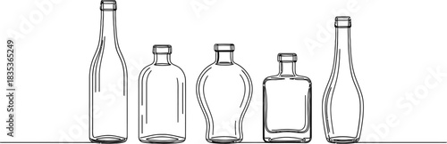 Bottles glass container liquid empty line art drawing minimalist design shape