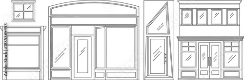 Storefront building architecture design facade shop window door outline urban city