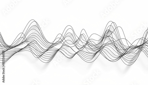 Abstract Waveform Illustration: Dynamic Lines and Rhythmic Patterns on White.